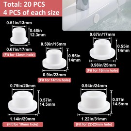 Alpinleux 20 Pcs Bathtub Jet Covers, White Silicone Pipe Tube Inserts, Waterproof Hole Cover Plugs, Tube Plug for Bathtub Hole (5 Sizes)
