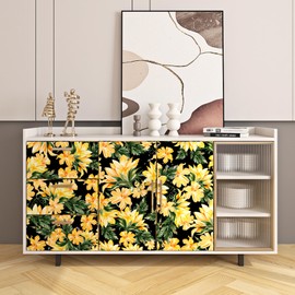 FunStick Vintage Dark Floral Peel and Stick Wallpaper Black Yellow Wallpaper Self Adhesive Daffodil Floral Wall Paper Removable Floral Contact Paper for Cabinets Bedroom Bathroom Wall Decor 17.5"x118"