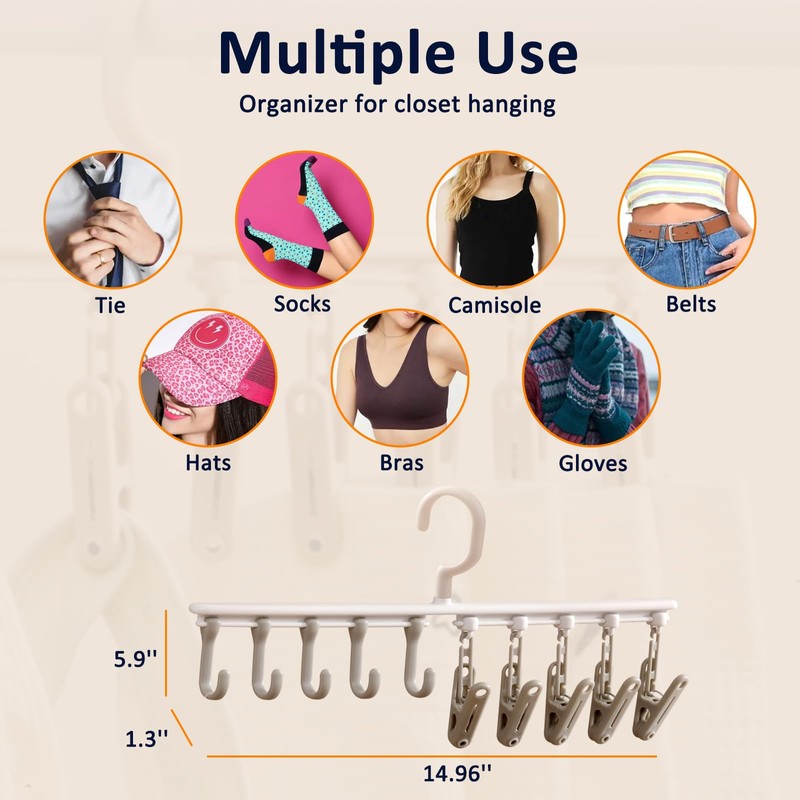 Clothes Hanger with 5 Clips and 5 Hooks Laundry Drying