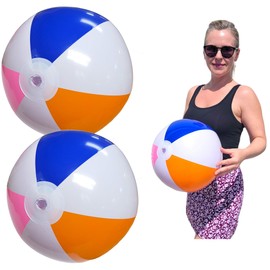 Zugar Land Large Colorful Inflatable Beach Balls - 2 Pack (16") Summer Inflate Balls Toys for Pool Beach Hawaii Luau Birthday Party Decor Party Favor (2)