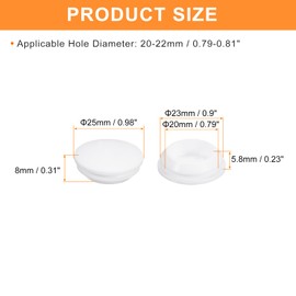 uxcell 18Pcs Silicone Plugs, Rubber Round Snap in Locking Hole Plugs for 20-22mm Hole, Hole Stoppers Waterproof Hole Plug for Metal Tube, Furniture End Caps Inserts, White