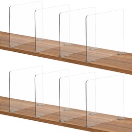 Acrylic Shelf Dividers, 8 Pack Closet Organization Shelf Organizer for Any Thickness Wood Shelves, Clear Adjustable Purse Bag Sweater Shelving Separator for Bedroom Kitchen Cabinet Office Storage
