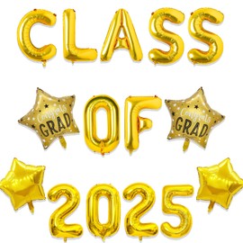 Gidobo Class of 2025 Balloons, Gold 16inch Foil Balloons Banner for 2025 Graduations College High School Grad Party Supplies