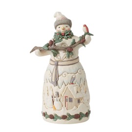 Enesco Jim Shore Heartwood Creek White Woodland Snowman with Pine Garland Figurine- Resin Hand Painted Crafted Collectible Decorative Figurines Christmas Home Decor Sculpture Statue Gift, 9.2 Inch