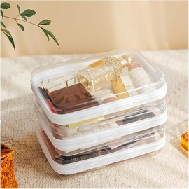 3PCS Clear Hard Shell Zipper Case,Portable Cosmetic Bag with Zipper,Kid's Toy Storage Organizer Bins,Hard Plastic Case,Clear Bags for Organizing