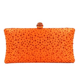 Fashion Womens Glitter Clutch Bag Crystal Diamante Rhinestone Sparkly Evening Bridal Prom Party Handbag Purse (Orange)