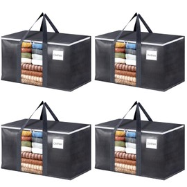 HomeHacks 4 Pack Extra Large Moving Bags with Visual PVC Window & Zippers, Storage Totes with Reinforced Handles, Heavy Duty Storage Bags for Packing, Moving, Storage (76L,Grey)
