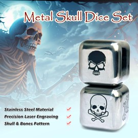 Creative 1-Inch Metal Skull Dice Set, 2Pcs/Set Skeleton&Bones Pattern D6 Gaming Rolling Dices for Party Tabletop Games
