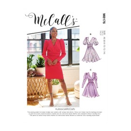 McCall's M8176A5 Misses 80's Puff Sleeve Retro Dress Sewing Pattern Kit, Design Code M8176, Sizes 6-14