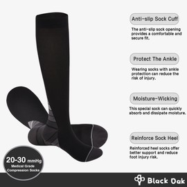 BlackOak Compression Socks For Men Women Knee High OTC 20-30 mmHg, S/M & L/XL Sizes, Circulation Boost, Swelling Relief