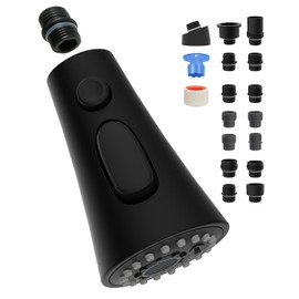Kitchen Faucet Head Replacement, Pull Down Kitchen Faucet Sprayer Head with 9 Adapter Kit, 3 Function Kitchen Sink Faucet Spray Head, Matte Black Finish Kitchen Faucet Sprayer