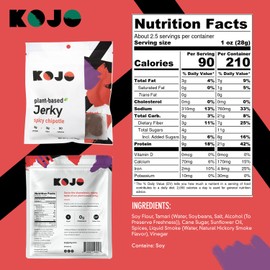 Kojo Vegan Jerky Spicy Chipotle Plant-Based Jerky - 3 Bags (2.4 oz Each) | Raveworthy Spicy Chipotle | Bold Flavor, Shamelessly Meaty | High Protein & Fiber | No Cholesterol with 9g Protein, 3g Fiber & 90 Calories