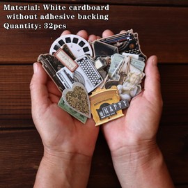 CATaireen Vintage Junk Journal Items Kit Pre Cut Paper Cards Cutout Cardstock Art Aesthetic Decor Hollow Out Craft Elements Small Embellishments Supplies for Adults Scrapbook Pack (Typewriter)