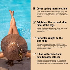 Leg Makeup Lotion Waterproof No Transfer, Colour Corrector Concealer，Cover up Makeup for Body Veins Tattoo Scars, Concealer for Mature Skin, Smooth Even Skin Tone Lightweight Body Foundation