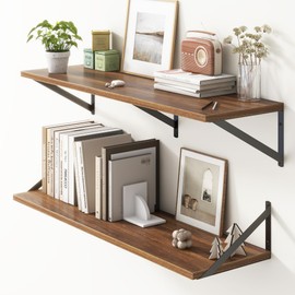 36"W x 10"D Floating Shelves, 10 Inch Deep Walnut Floating Shelves, Farmhouse Rustic Deep Wall Shelves for Home Decor, Wide Large Floating Shelf for Bathroom, Living Room, Kitchen, Study Room