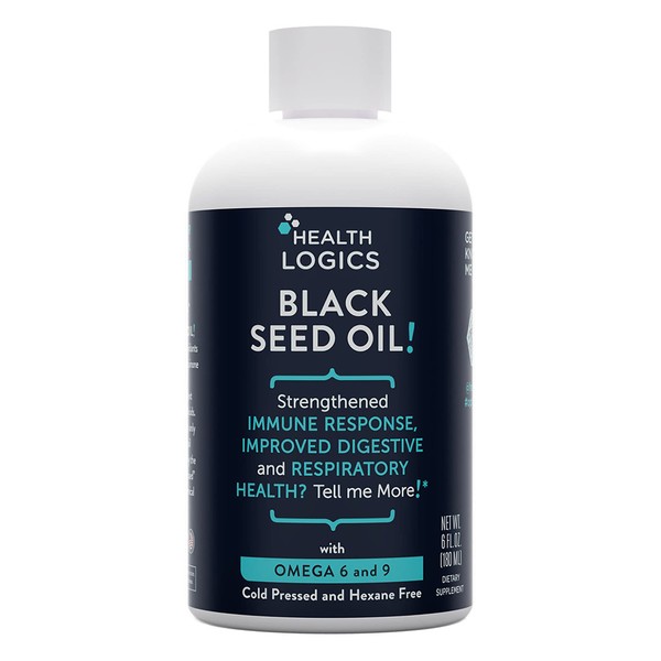 Health Logics Black Seed Oil | Rich Source of Omega 6 & Omega 9 | Pure Cold Pressed Black Cumin Seed Oil for Respiratory, Digestive, and Immune Health | 6 fl oz