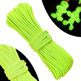 Pizsieat Fluorescent Paracord 550, 30 m Luminous Nylon Rope Paracord, 4 mm Parachute Cord with 9 Core, Type III Survival Rope Strands, Parachute Cord Max. 250 kg (550 lbs)