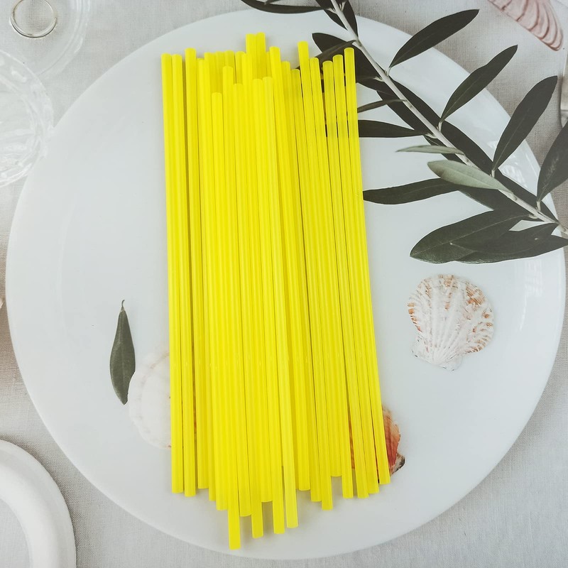 200PCS 10.2 Inches Disposable Decorative Yellow Plastic Straws for Birthday