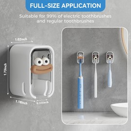 2-Pack Toothbrush Holder Wall Mounted for Bathroom - Single Slot Design with Cover for Shower, Single Toothbrush Dispenser Storage Organizer for Family & Travel, Grey
