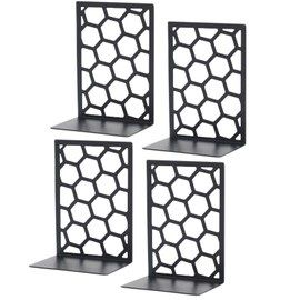 Stoepeoco 2 Pairs Book Ends, Black Metal Bookends, Heavy Duty Bookend，Book Ends for Shelves, Bookends for Heavy Books, Abstract Art Desgin Book Stopper Supports for Office, Home