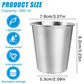 Pack of 8 Stainless Steel Cups, 260 ml Wine Cups, Stainless Steel Drinking Cups, Camping Cups, Metal Cups, Stainless Steel Cup for Birthdays, Picnics, Travel Mugs, Shatter