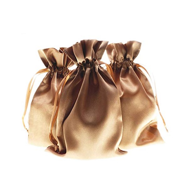 Knitial 4" x 6" Old Gold Satin Gift Bags, Jewelry