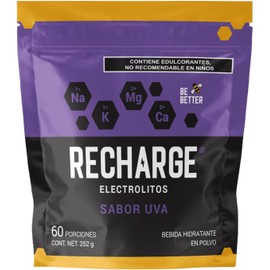 Be Better RECHARGE, Electrolitos En Polvo 60 Porciones, Sabor Uva, 252 g
