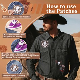 Meneng Western Embroidered Iron On Patches for Hats: Meneng 45Pcs Cowboy Sew On Applique Patches for Jackets Backpacks Clothing - Vintage Embroidery Patch for DIY Accessories