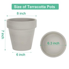 Gray 8 Inch Terracotta Pot for with Drainage - 2 Pack Large Terra Cotta Plant Pot with Saucers, Flower Clay Pot with Tray, Terracotta Pot for Indoor Outdoor