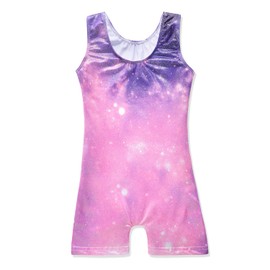 HOZIY Girls Gymnastics Leotards With Shorts Size 6-7 Galaxy Biketard Pink Blue Purple Sparkly Sparkle Violet Outfits Apparel Sparkly