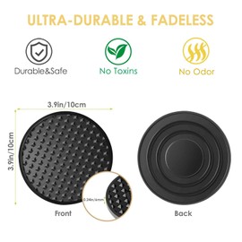 Silicone Coasters 6 Pack with Holder, Drink Coasters Set for Hot & Cold at Bar, Desk, Tabletop-Protection, Round Cup Mat Non-Slip for Any Cups, Thickened Non-Stick Deep Tray Coffee Table Decor,Black