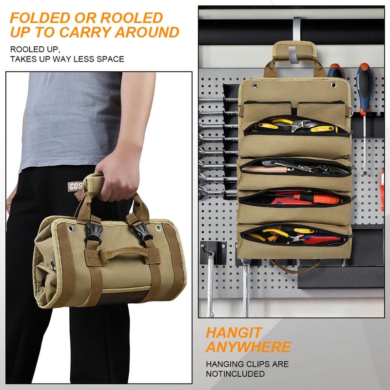 Adiwo Tool Roll Bag, Tool Roll Pouch with 4 Zip