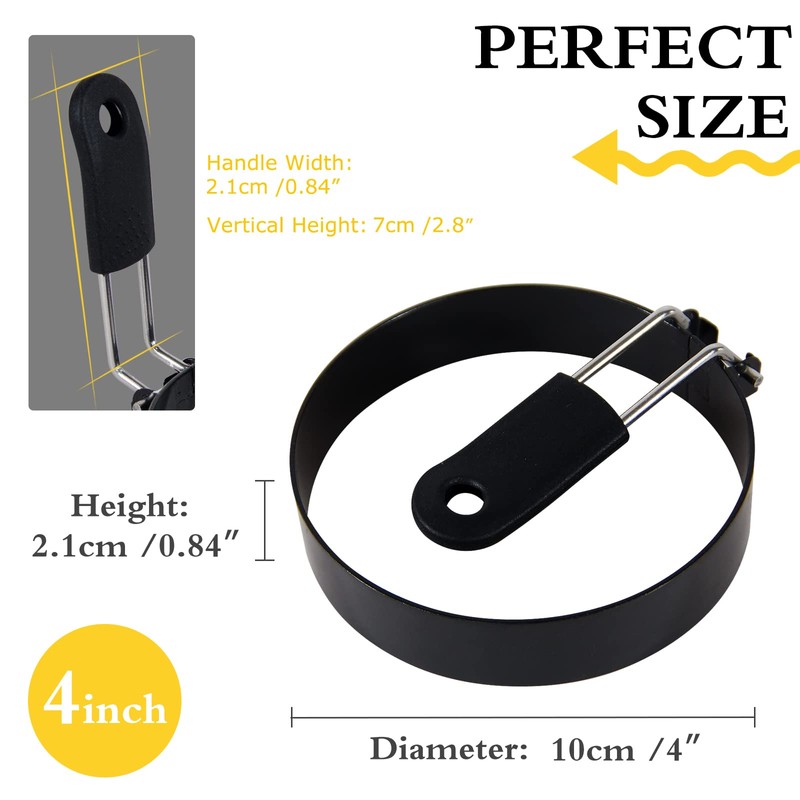 LXLOVESM 5 packs 4'' Egg Rings Set with Silicone Handle,