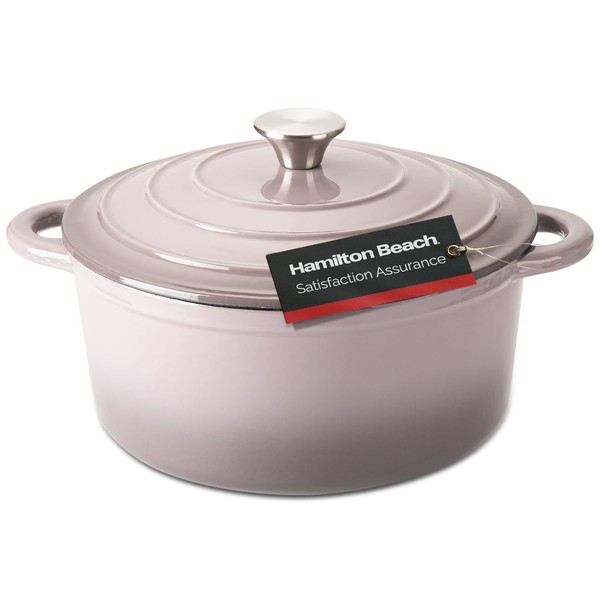 Hamilton Beach Enameled Cast Iron Dutch Oven 5.5-Quart Gray, Cream