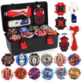 Bey Battle Top Burst Metal Fusion Attack Set, 12 Spinning Tops 3 Launchers Combat Battle Toy with Portable Storage Box Present for Kids