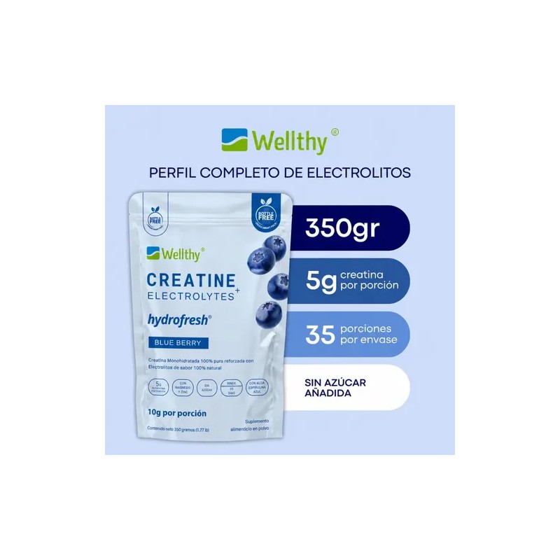 Wellthy Creatine + Electrolytes Blue Berry 350g