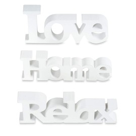 Living-by-design Set of 3 Wooden Words, Love / Home / Relax, White / Antique White, Shabby Vintage Letters, Picture Decoration