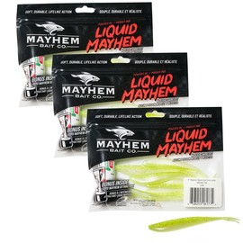 Liquid Mayhem 4" Devils Split - Snot Rocket - Soft Plastic Fishing Lure for Walleye 18 Count (3 x 6-Pack) + Bonus 3 x 10ml Tube - Liquid Fish Attractant