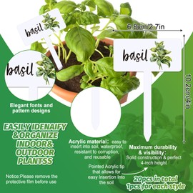 FYSUIMU 20Pcs Acrylic Plant Label Signs 20 Styles Garden Herb Markers T-Type Plant Stake Tags White Waterproof Tags with Herb Names for Nursery Indoor Outdoor Garden Decor