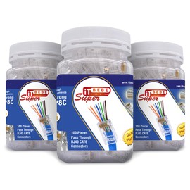 ITBEBE 300 Pieces RJ45 Cat6 Pass Through Connectors - Gold Plated Transparent Passthrough Ethernet Insert Crimp Connector UTP Network Plug for 24 AWG Cables (300 Pieces)