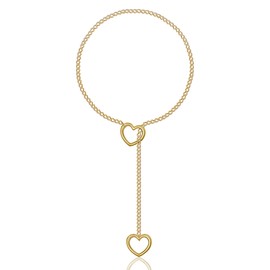 HMOOY Heart O-ring Slip Chain Choker Necklace For Women, Adjustable Stainless Steel Lariat Y-Necklace Rainbow Punk Rock Gothic Cuban Collar Loop Choker Necklace for Women (Heart-Gold, 24”)