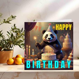 Panda Birthday Card - Cute Happy Birthday Panda Cards 145 x 145mm