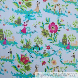 FreeSpirit BonEful Fabric FQ Cotton Quilt VTG White Pink Hawaiian Girl Flower Dog Scenic US
