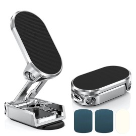Unbranded 360° Rotatable Folding Magnetic Alloy Holder for All Phone Car Dashboard Mount - Silver