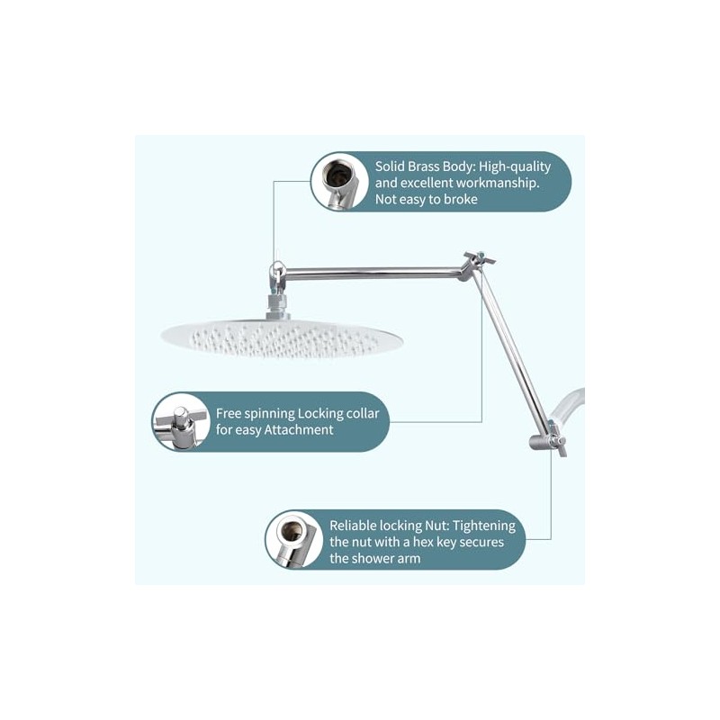 19 Inch Shower Head Extension Arm, Upgrade Flexible Height &