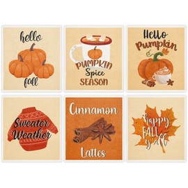Whaline 6 Pcs Fall Thanksgiving Swedish Dishcloths Pumpkin Maple Leaf Sweater Word Dish Towels Reusable Washable Cotton Kitchen Towels for Autumn Baking Cooking Home Kitchen Decor, 6.7 x 7.7 Inch
