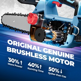Dong Cheng 12 Inch Brushless Cordless Chainsaw, 20V Battery Powered with 4000mAh Battery, 12m/s Chain Speed, Tool-Free Tensioning, Auto Oiler & Chain Brake for Wood Cutting & Tree Trimming