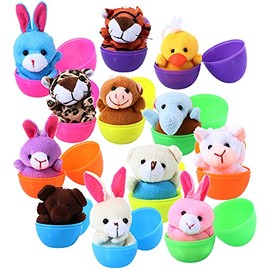 12 pcs Easter Eggs Filled with Mini Plush Animals Toy for Easter Basket Stuffers/Fillers, Easter Eggs Hunt, Easter Party Favor