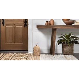 Natural Wicker Door Stopper with Handle, Decorative Door Stop, Heavy Indoor Doorstop, Rustic Farmhouse Blocker Jammer 5.1''D x 7.5''H (Jute)