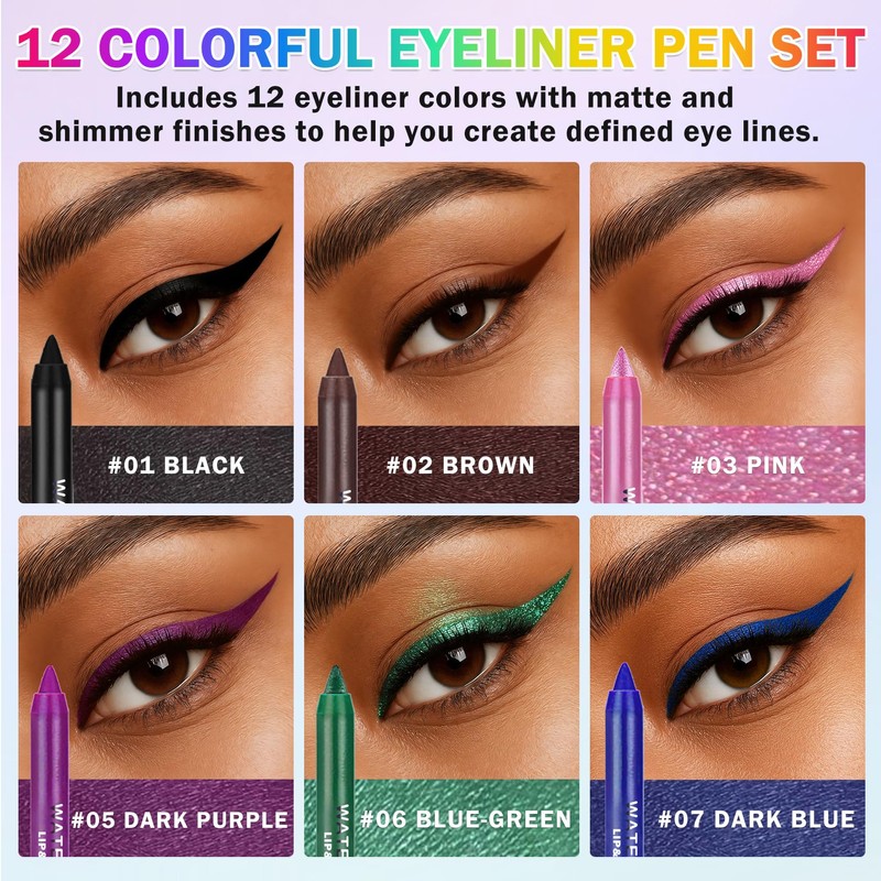 ZHISHUDL 12PCS Colorful Eyeliner Pencils Makeup Set